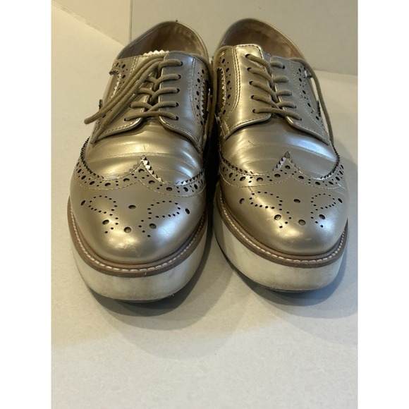 Zara Gold Metallic Wingtip Loafers Women's Size 9.5  Platform Preppy Boho Y2K - Picture 3 of 16